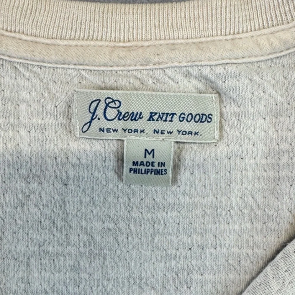 J. Crew Knit Goods Mens Henley Shirt Long Sleeve Striped Navy Cream 100% Cotton